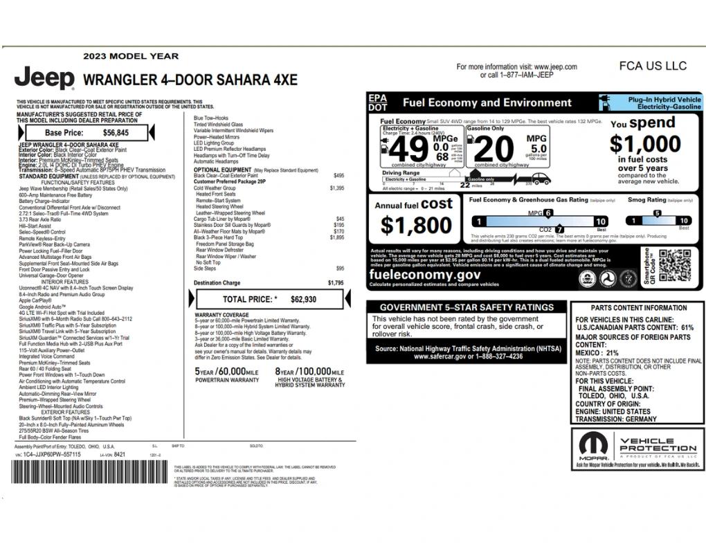 jeep wrangler 4xe 2023 1C4JJXP60PW557115 image jeep wrangler 4xe 2023 1C4JJXP60PW557115 image